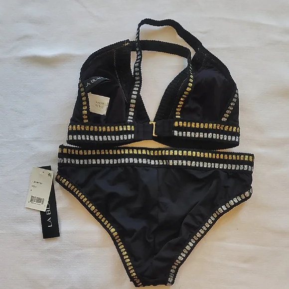 La Blanca Black Swimsuit with Gold Trim - Picture 5 of 13